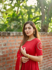 Ruhani Red Embroidered Anarkali Set