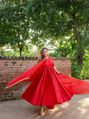 Ruhani Red Embroidered Anarkali Set