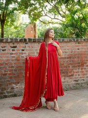Ruhani Red Embroidered Anarkali Set
