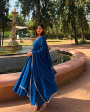 Royal Blue Mirror Work Flared Anarkali