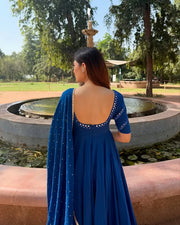 Royal Blue Mirror Work Flared Anarkali
