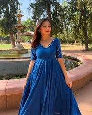 Royal Blue Mirror Work Flared Anarkali