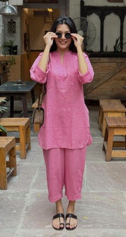 Pink Relaxed Fit Cotton Co-ord Set