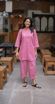 Pink Relaxed Fit Cotton Co-ord Set