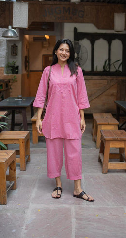 Pink Relaxed Fit Cotton Co-ord Set