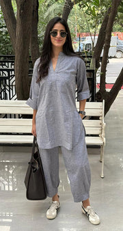 Grey Relaxed Fit Cotton Co-ord Set