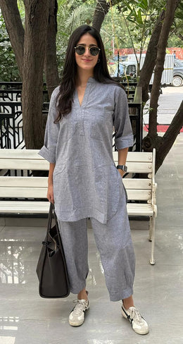 Grey Relaxed Fit Cotton Co-ord Set