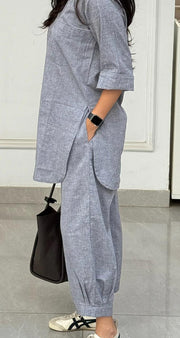 Grey Relaxed Fit Cotton Co-ord Set