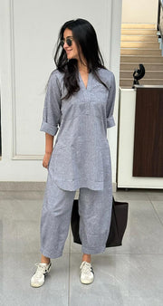 Grey Relaxed Fit Cotton Co-ord Set