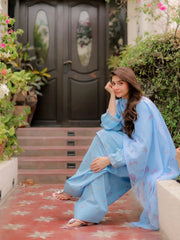 Powder Blue Floral Farshi Suit Set