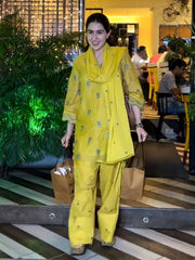 Mustard Yellow Embroidered Kurta Set with Dupatta