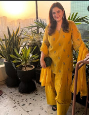 Mustard Yellow Embroidered Kurta Set with Dupatta