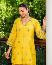 Mustard Yellow Embroidered Kurta Set with Dupatta