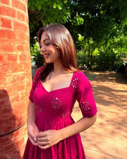 Magenta Embroidered Yoke Flared Anarkali