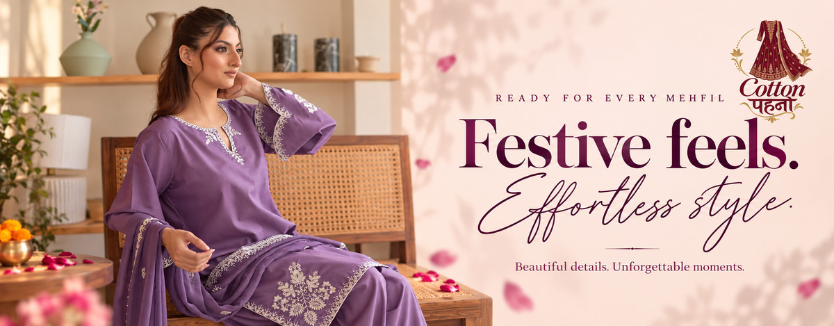 Cotton Pehno Rumi embroidered Farshi set — Festive Feels