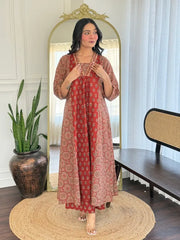 Rust Libha Cotton Embroidered A-line Divider Set