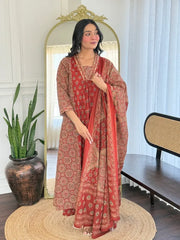 Rust Libha Cotton Embroidered A-line Divider Set
