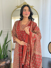 Rust Libha Cotton Embroidered A-line Divider Set