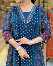 Blue Pintex Hand Embroidery