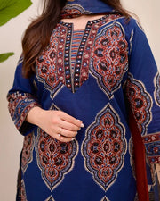 Blue Ajark Printed Cotton Suit
