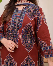 Maroon Ajark Printed Cotton Suit