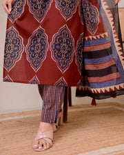 Maroon Ajark Printed Cotton Suit